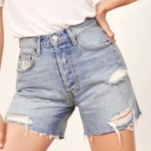 Reformation Light Blue Distressed Jean Shorts
